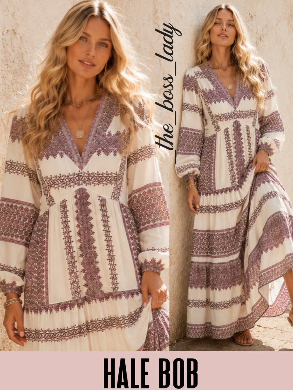 Hale Bob maxi dress print tiered boho Large